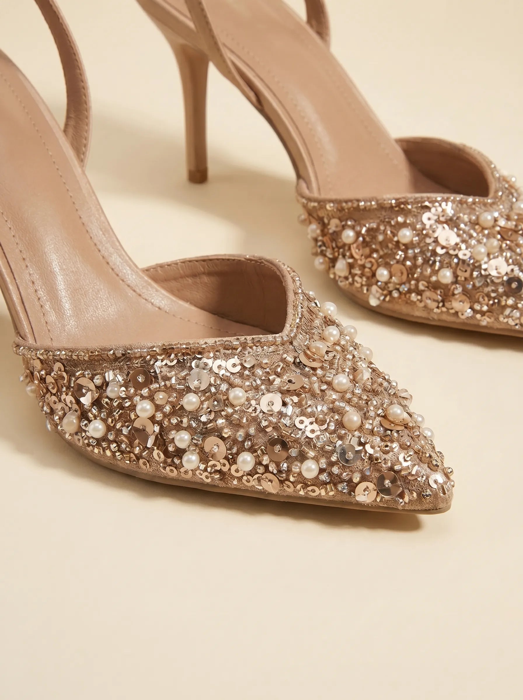 Escarpins Slingback à Sequins — Noir / Champagne
