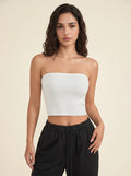 Bandeau Côtelé Sans Bretelles — Blanc / Rose