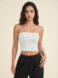 Bandeau Côtelé Sans Bretelles — Blanc / Rose