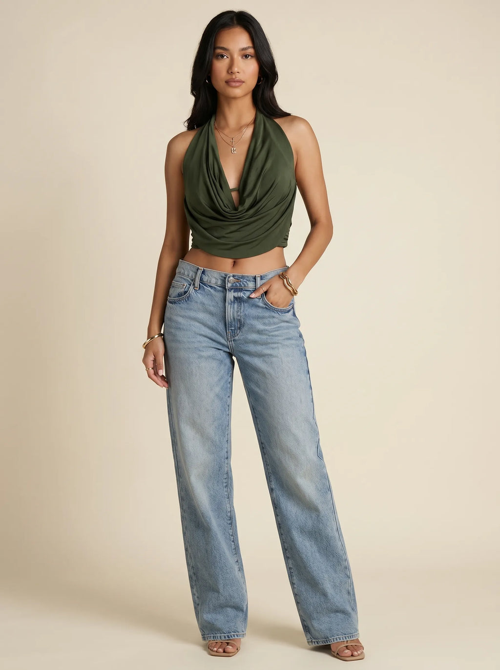 Jean Wide Leg Taille Moyenne — Bleu Moyen
