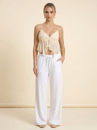 Pantalon Fluide Taille Élastique — Blanc
