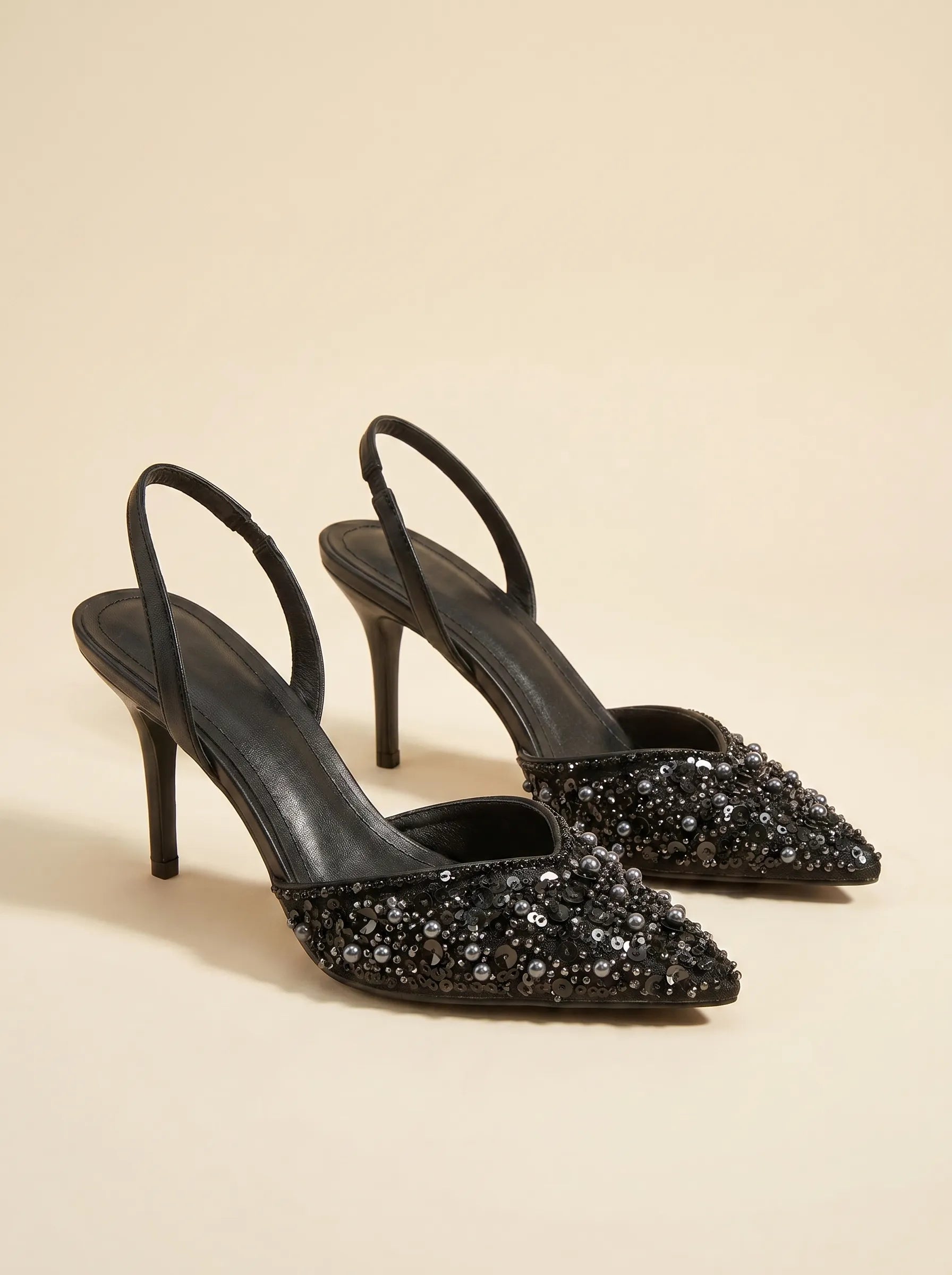 Escarpins Slingback à Sequins — Noir / Champagne