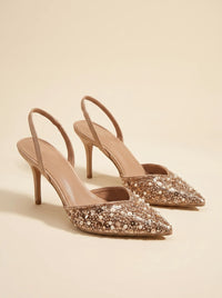 Escarpins Slingback à Sequins — Noir / Champagne