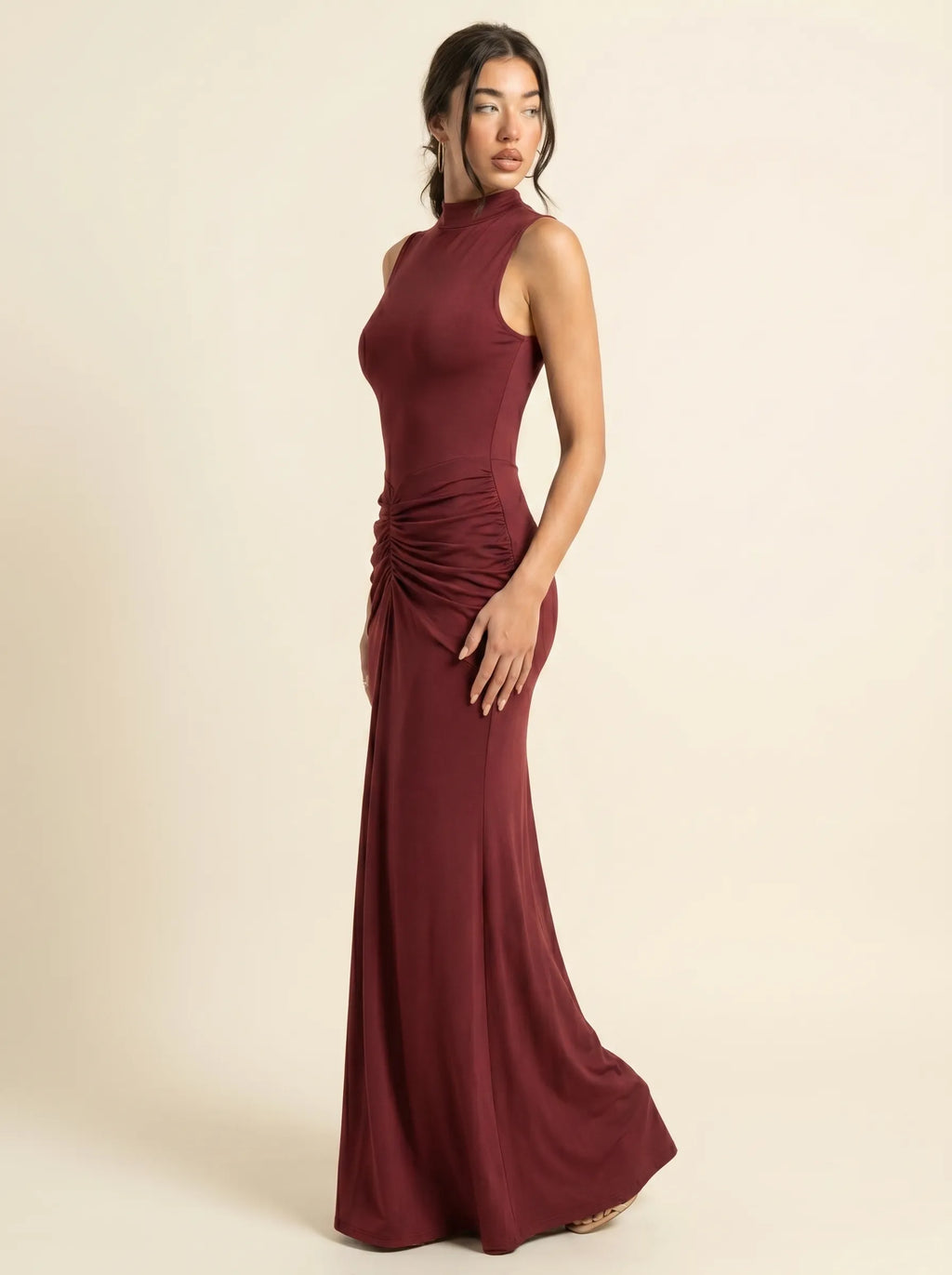Robe Maxi Drapée Col Montant Fente