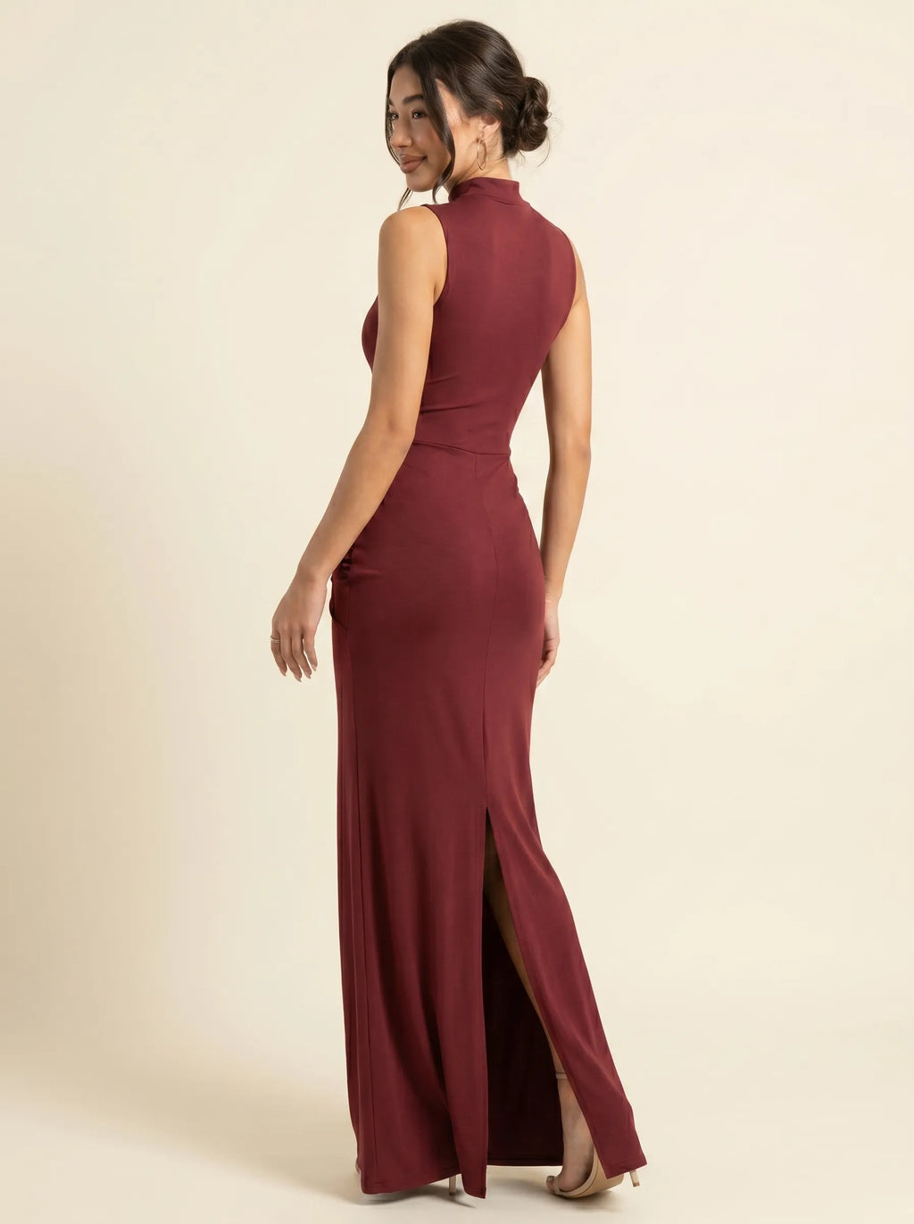 Robe Maxi Drapée Col Montant Fente