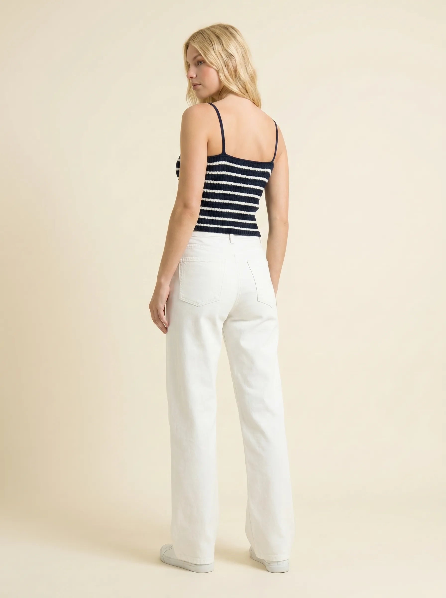Jean Droit Taille Haute Effet Usé — Blanc