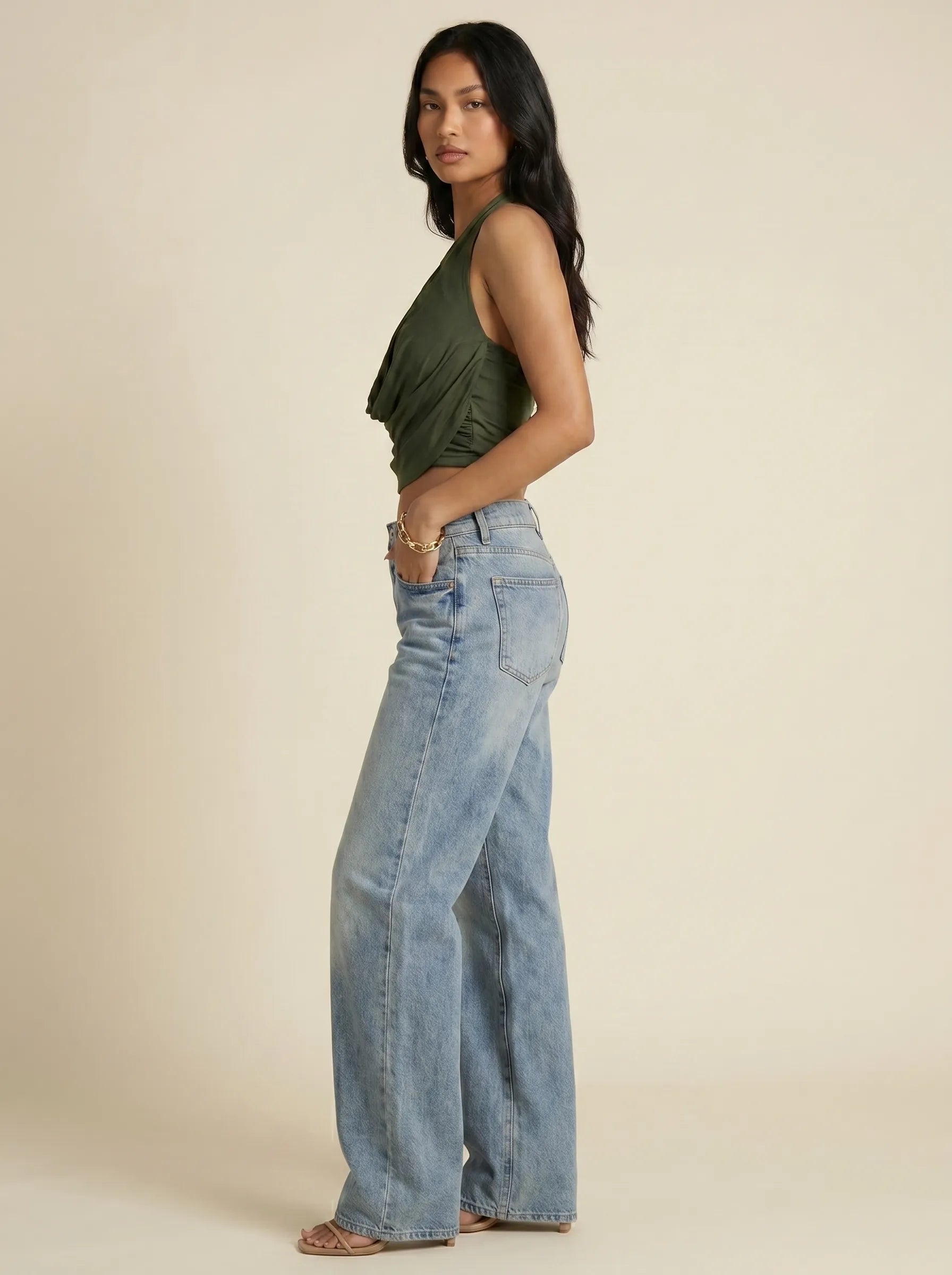 Jean Wide Leg Taille Moyenne — Bleu Moyen