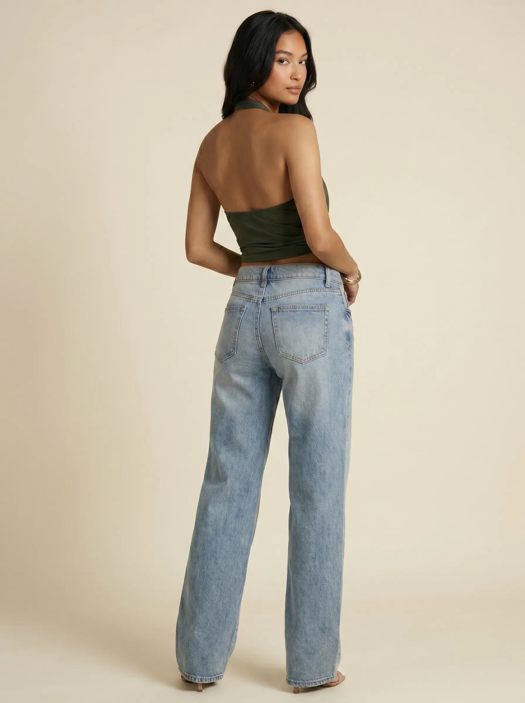 Jean Wide Leg Taille Moyenne — Bleu Moyen