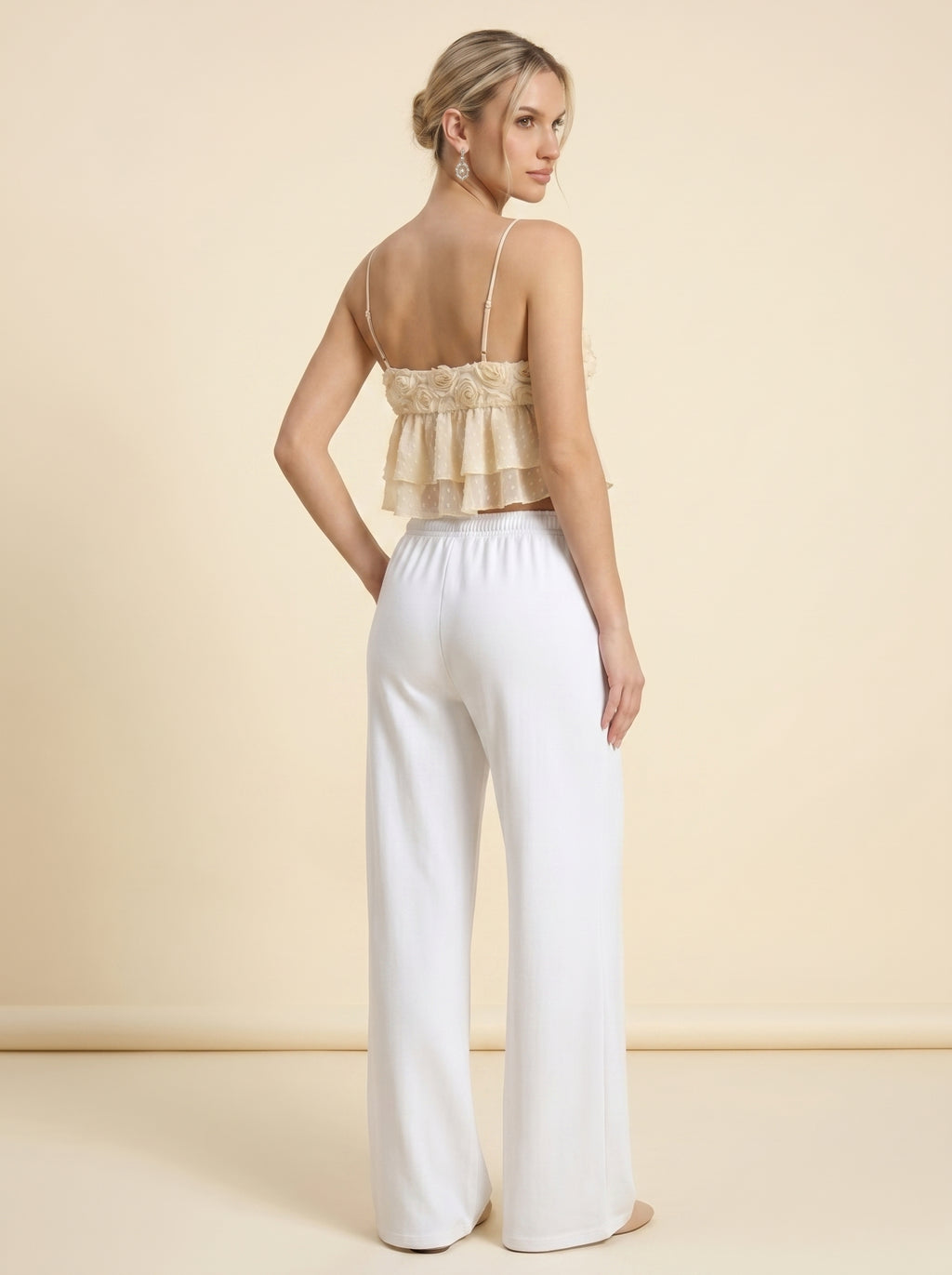 Pantalon Fluide Taille Élastique — Blanc