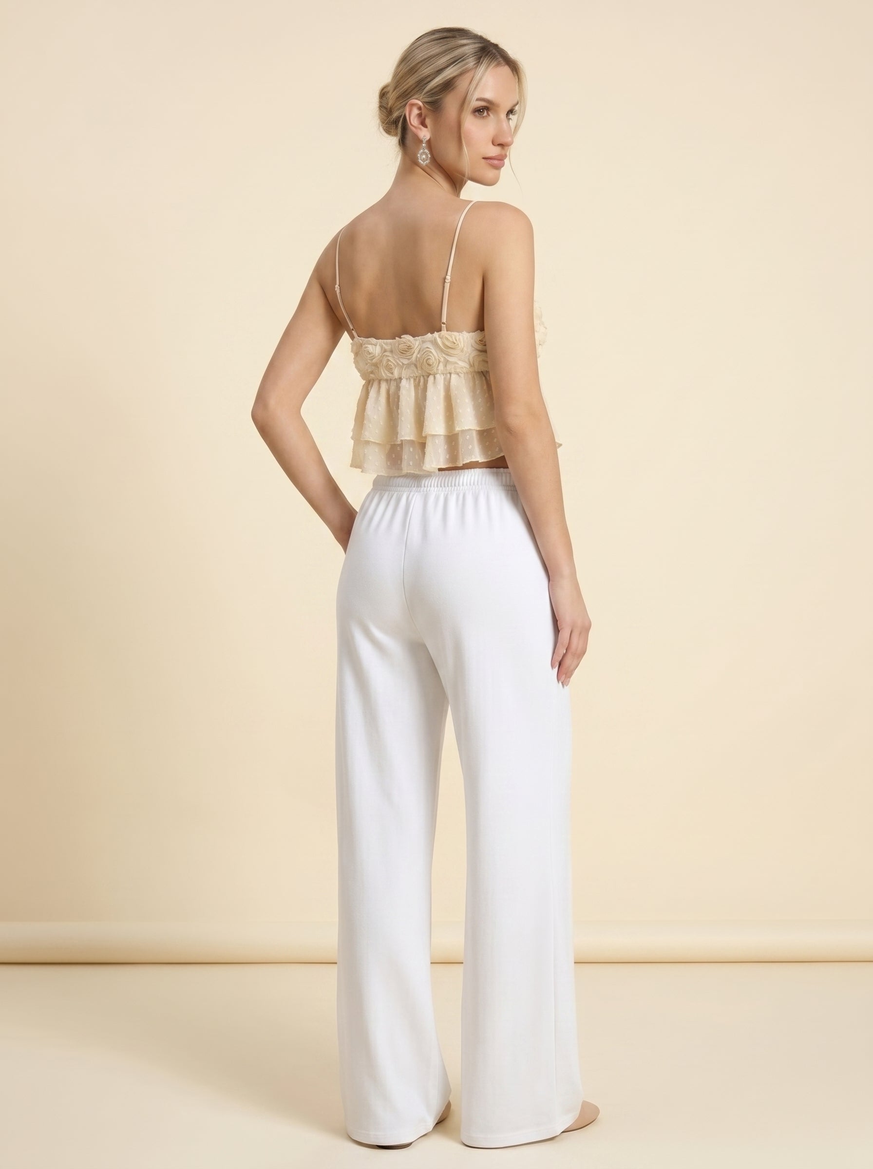 Pantalon Fluide Taille Élastique — Blanc