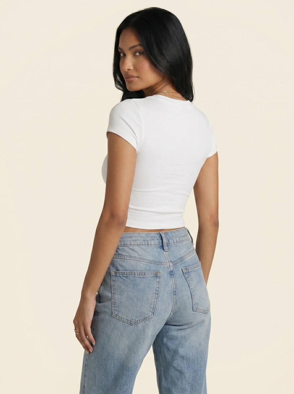 Crop Top Encolure Carrée Manches Courtes — Blanc