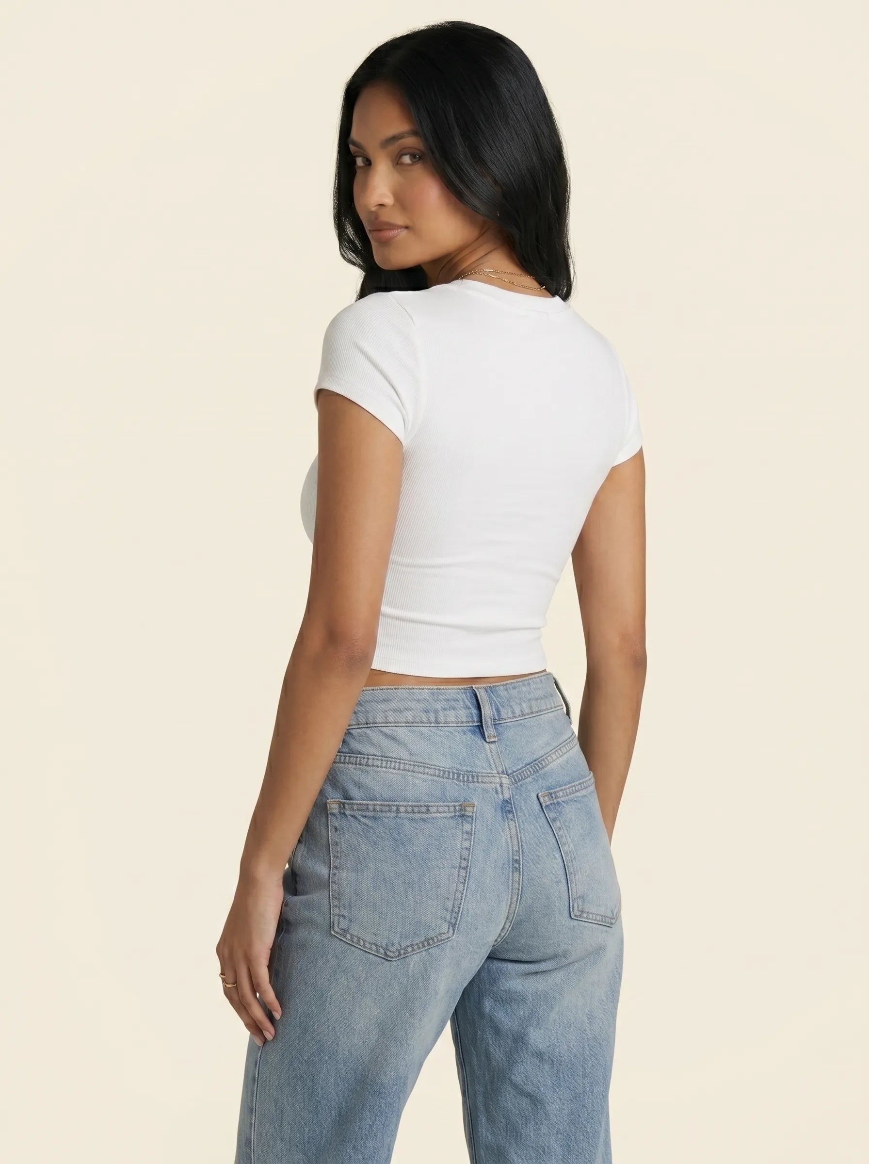 Crop Top Encolure Carrée Manches Courtes — Blanc