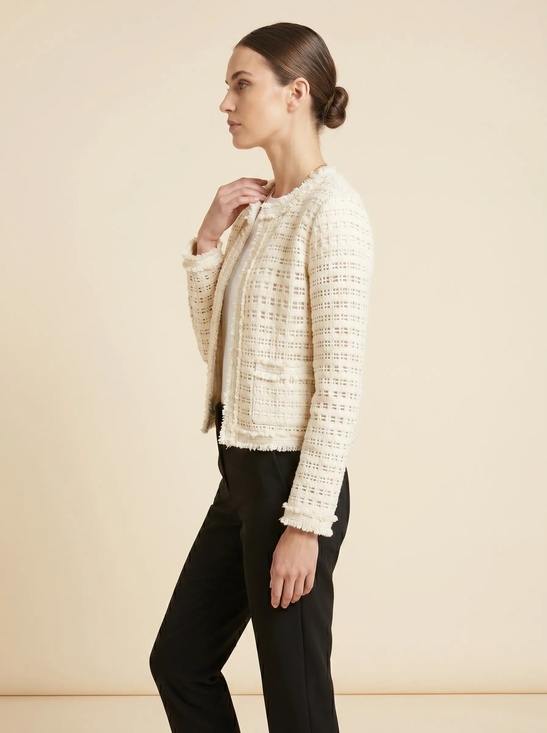 Cardigan Tweed Bouclé — Crème
