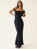 Robe Fendue en Satin Dos Nu avec Col Suspendu et Tempérament